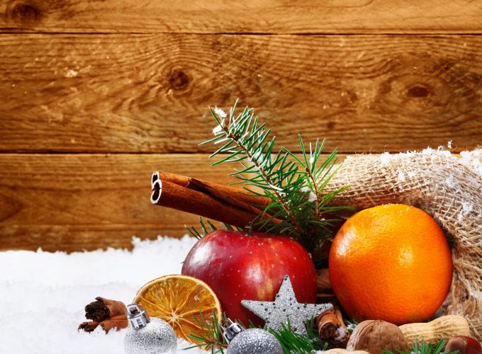 Wallpaper Christmas, New Year, snow, orange, apple, cinnamon, 4k, Holidays 941618435